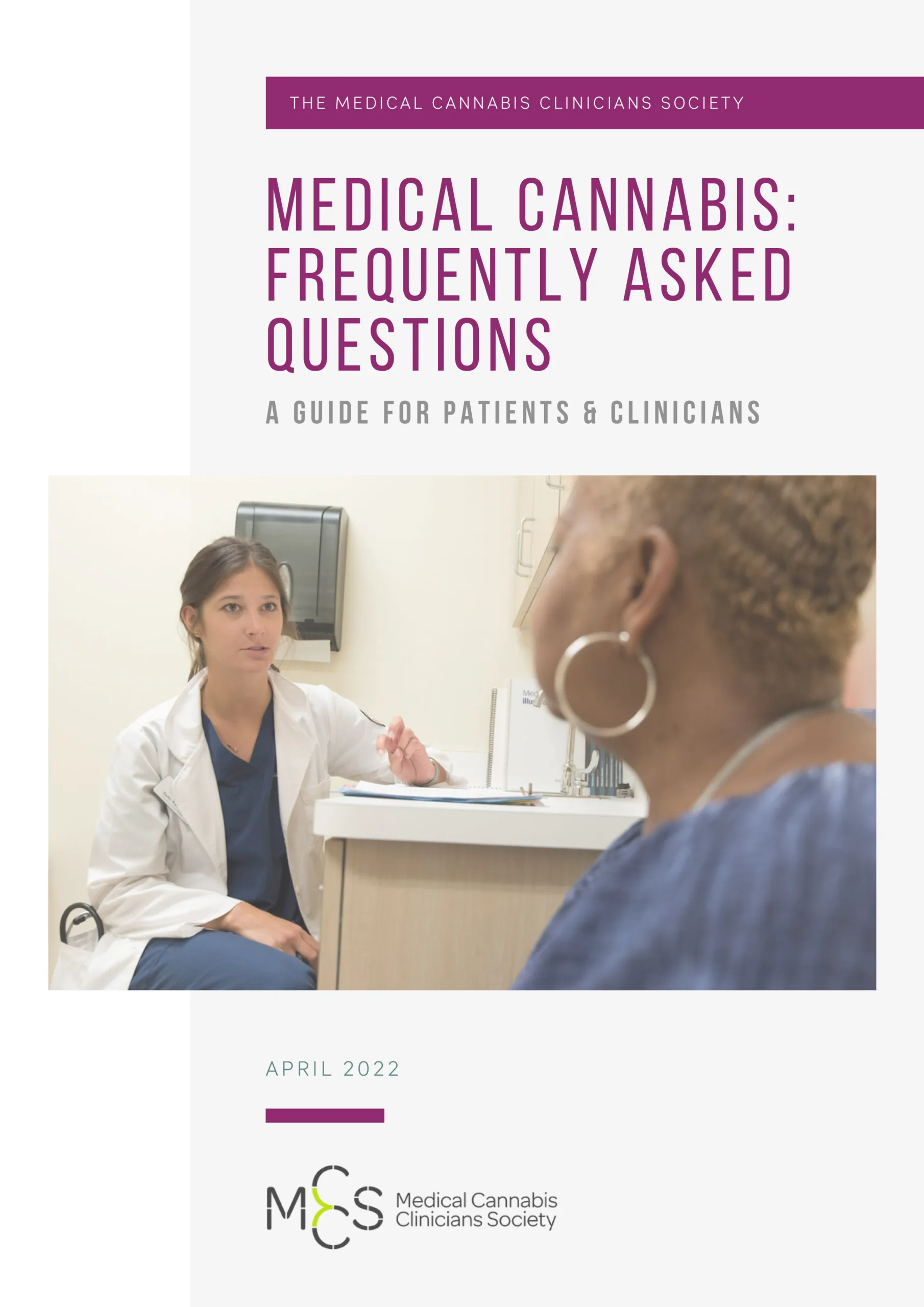 The cover image for an article; showing the article name 'Medical Cannabis: FAQs' with a photo of a doctor speaking to a patient.