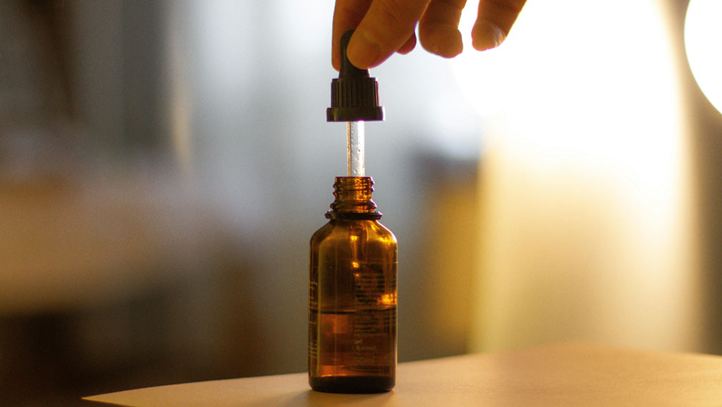 Full spectrum CBD oil in a dropper bottle, commonly taken sublingually for its natural benefits.