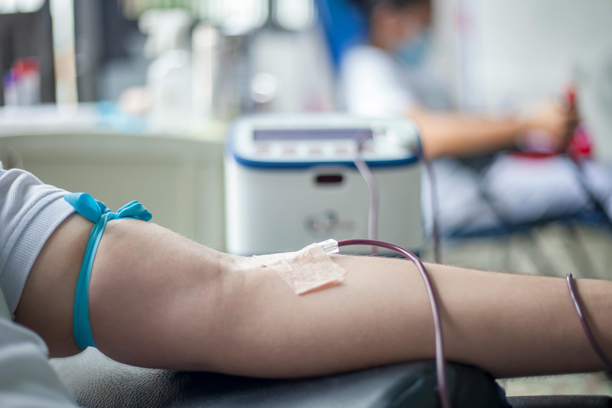 Can you donate blood if you take cannabis? Image of a blood donor in clinic